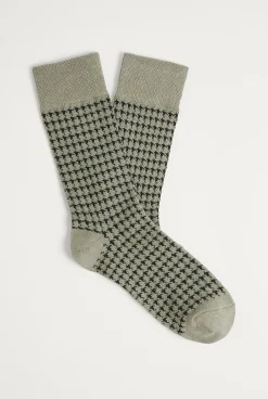 Socks>Trenery Houndstooth Sock OliveGreen