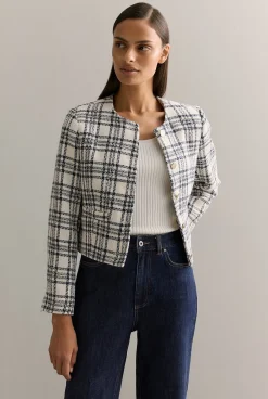 Outerwear>Trenery Italian Check Tweed Cropped Jacket NightSky