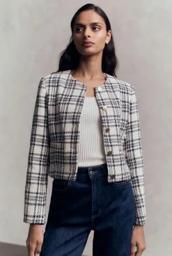 Outerwear>Trenery Italian Check Tweed Cropped Jacket NightSky