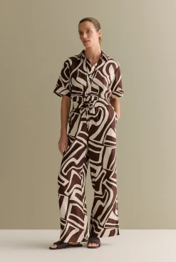 Co-ord Sets>Trenery Kai Linen Pull On Wide Leg Pant Chocolate