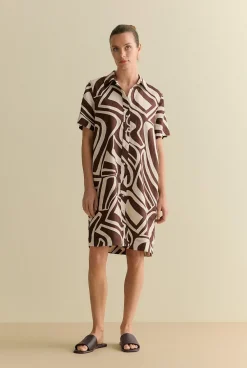 Dresses|Occasion Dresses & Outfits>Trenery Kai Linen Short Sleeve Shift Dress Chocolate