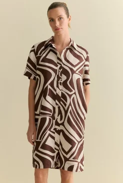 Dresses|Occasion Dresses & Outfits>Trenery Kai Linen Short Sleeve Shift Dress Chocolate