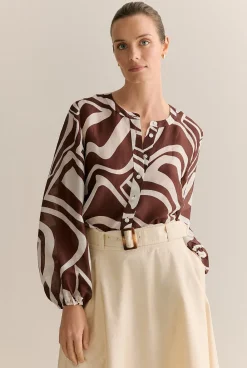 Shirts|Occasion Dresses & Outfits>Trenery Kai Linen Silk Long Sleeve Blouse Chocolate