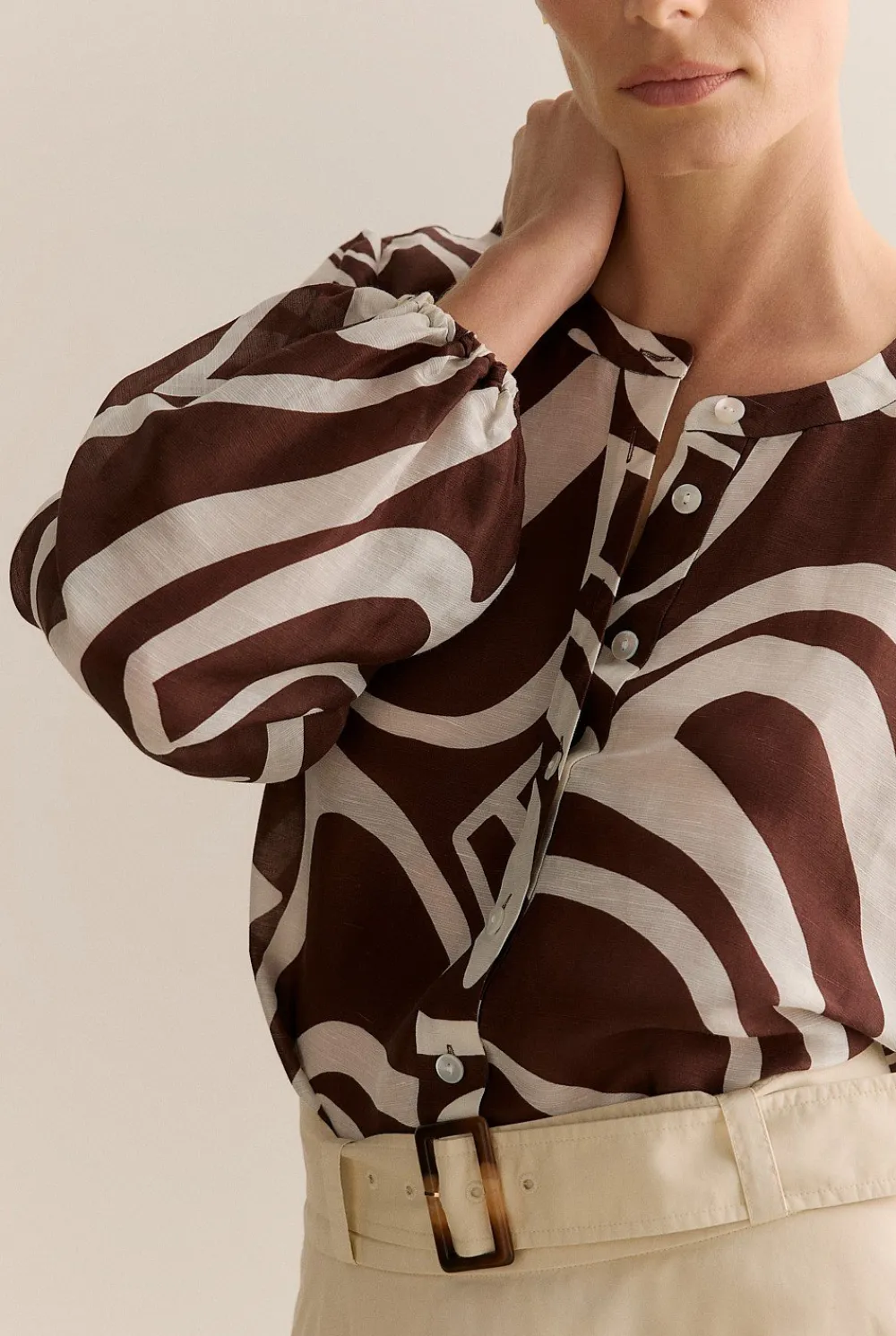 Shirts|Occasion Dresses & Outfits>Trenery Kai Linen Silk Long Sleeve Blouse Chocolate
