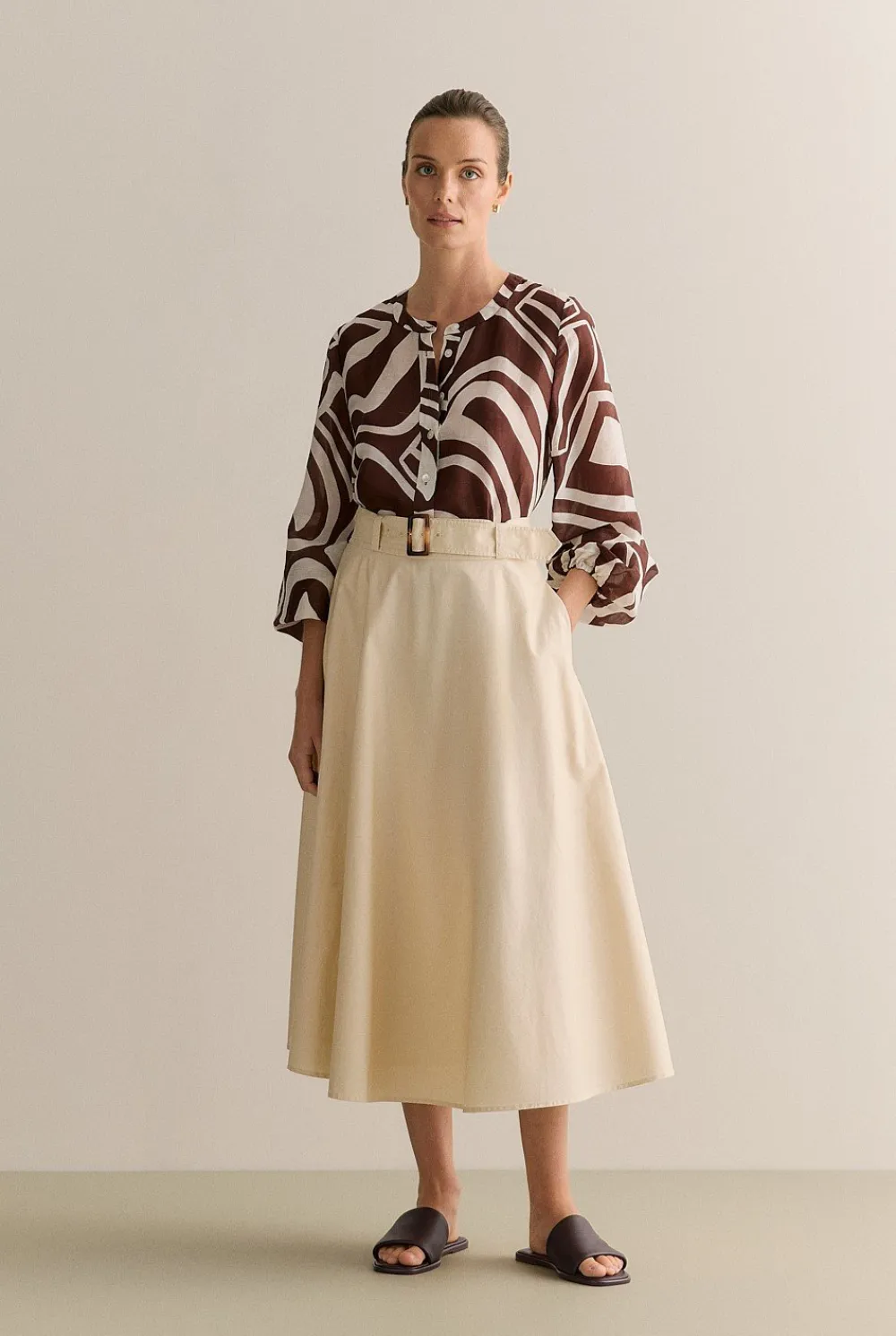 Shirts|Occasion Dresses & Outfits>Trenery Kai Linen Silk Long Sleeve Blouse Chocolate