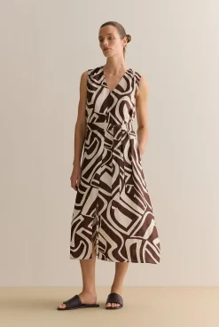 Dresses|Occasion Dresses & Outfits>Trenery Kai Linen Split Front Sleeveless Dress Chocolate