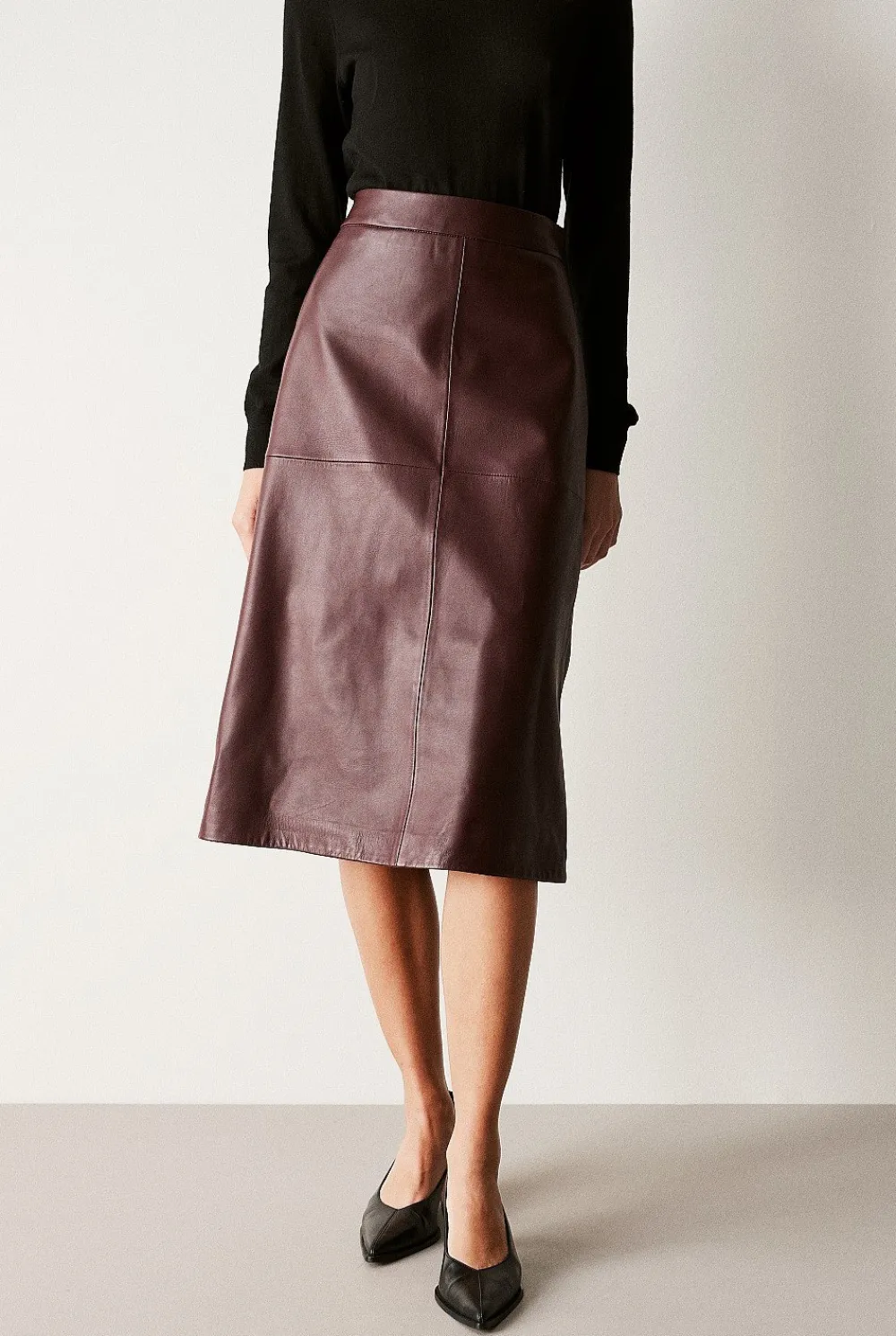 Skirts|The Leather Edit>Trenery Leather A-Line Skirt PinotNoir