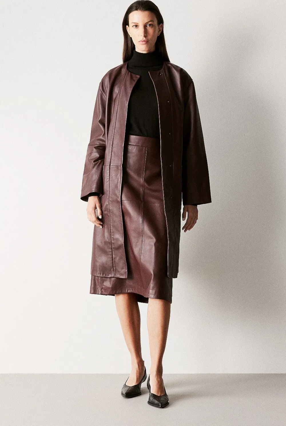 Skirts|The Leather Edit>Trenery Leather A-Line Skirt PinotNoir