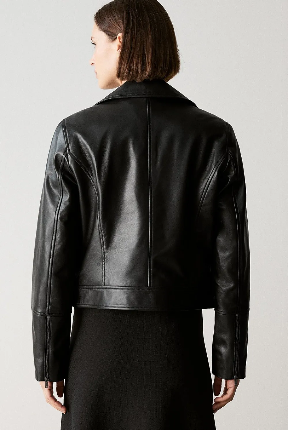 Outerwear>Trenery Leather Biker Jacket Black