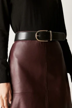 Belts>Trenery Leather Classic Wide Belt Black