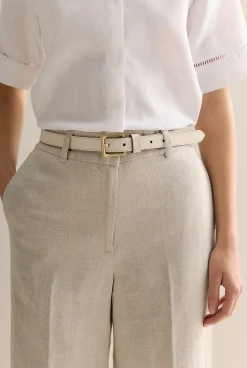 Belts>Trenery Leather Slim Belt Parchment