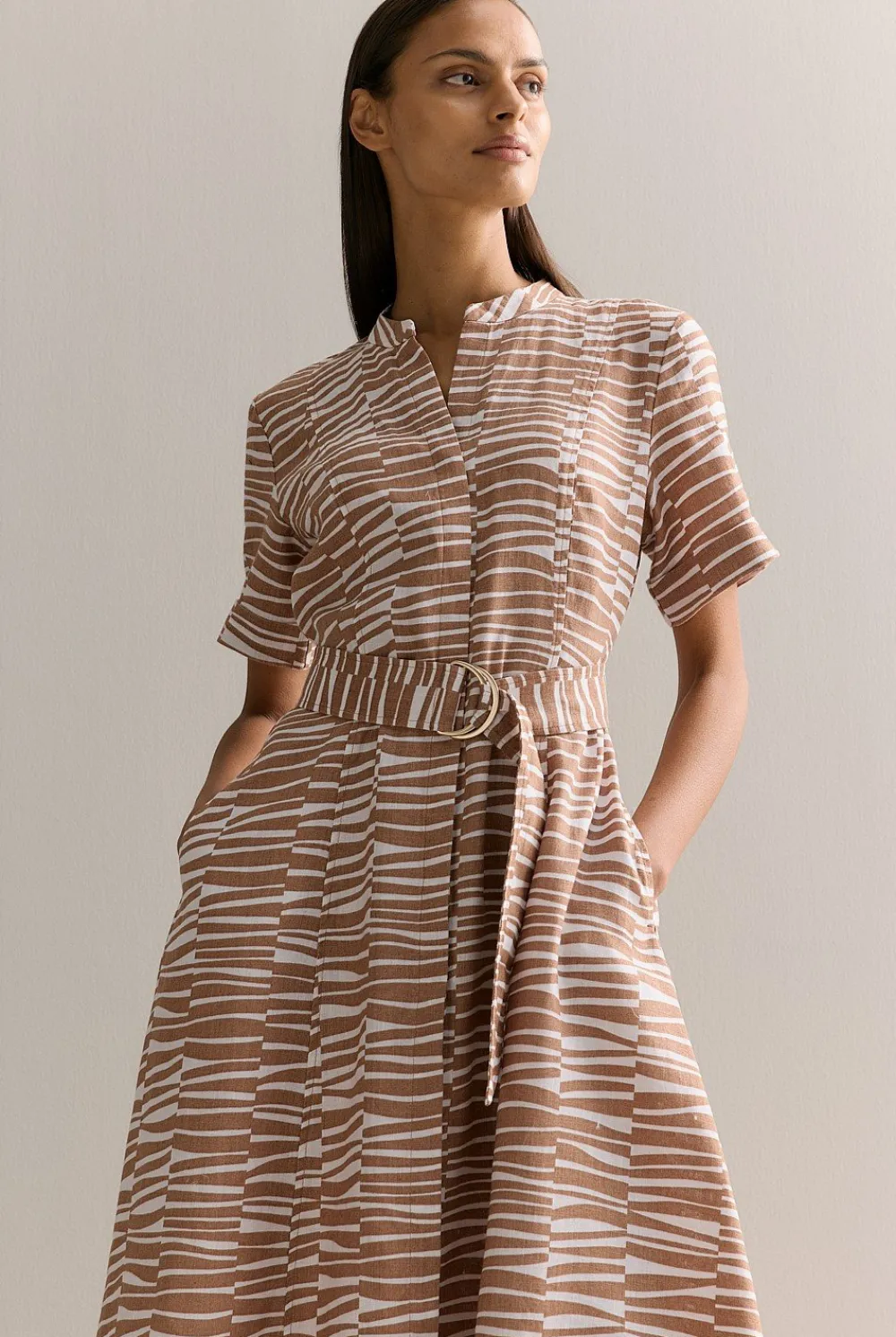 Dresses>Trenery Linen Abstract Geo Print Shirt Dress Hazel