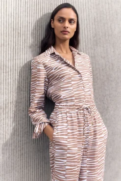 Shirts>Trenery Linen Abstract Geo Print Long Sleeve Shirt Hazel
