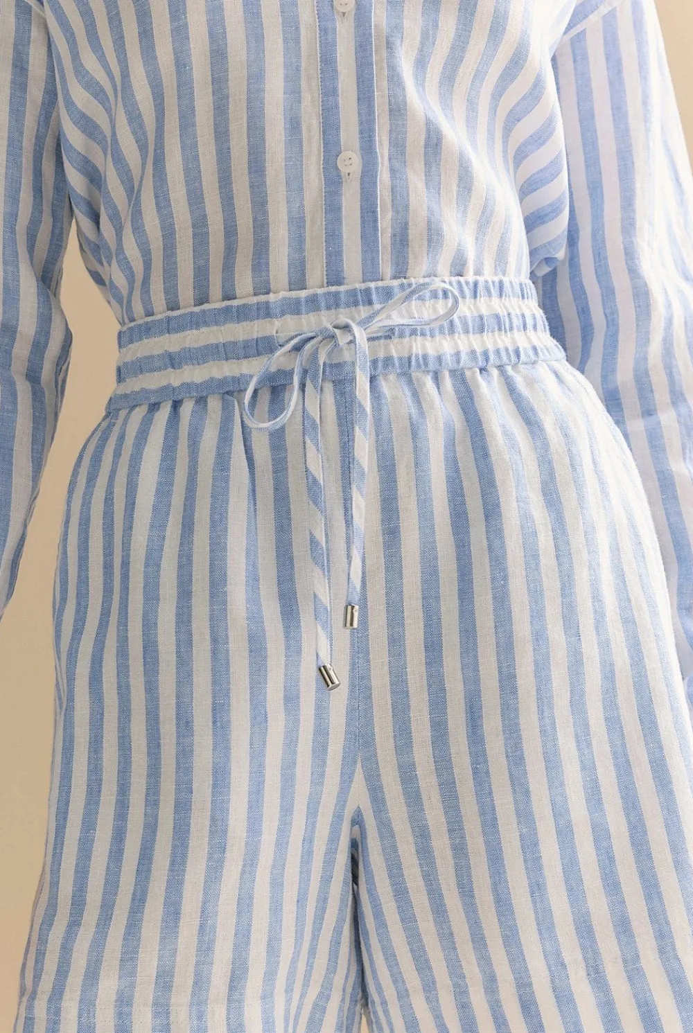 Co-ord Sets|Shorts>Trenery Linen Bengal Stripe Pull On Short WedgewoodBlue