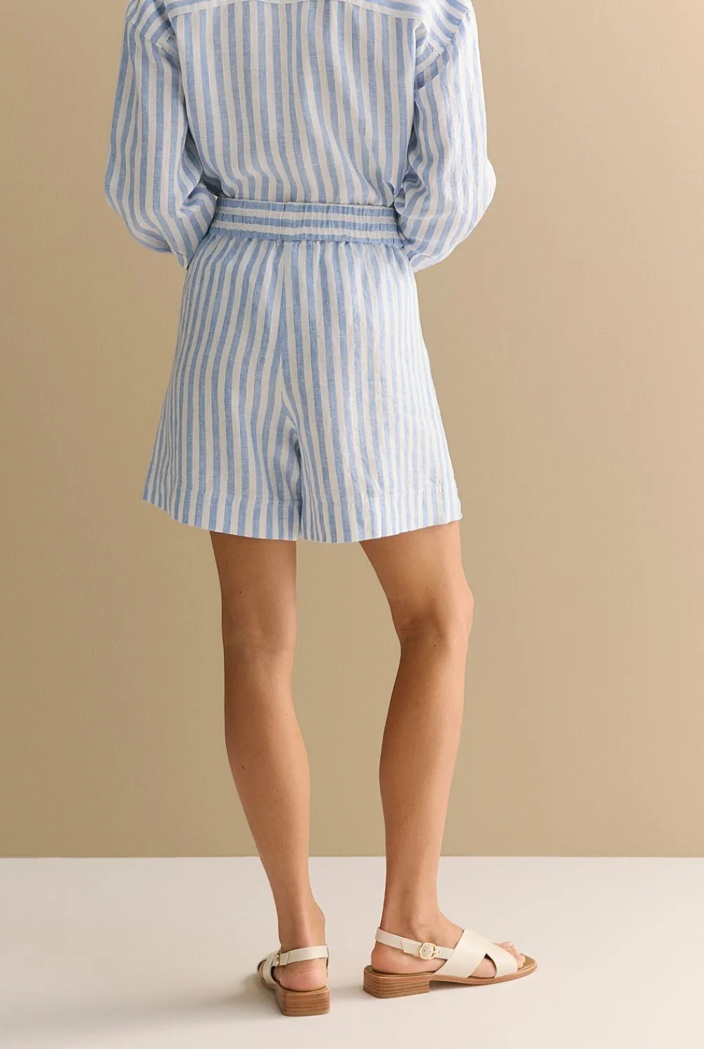 Co-ord Sets|Shorts>Trenery Linen Bengal Stripe Pull On Short WedgewoodBlue