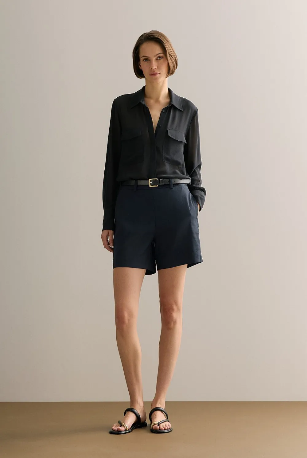 Shorts>Trenery Linen Blend Twill Smart Short Black