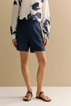 Shorts>Trenery Linen Blend Twill Smart Short Navy