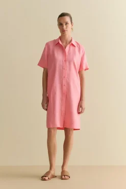 Dresses|Occasion Dresses & Outfits>Trenery Linen Button Through Shift Dress PinkGrenadine