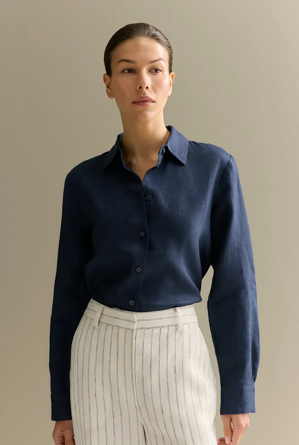 Shirts|The Linen Edit>Trenery Linen Classic Shirt Navy