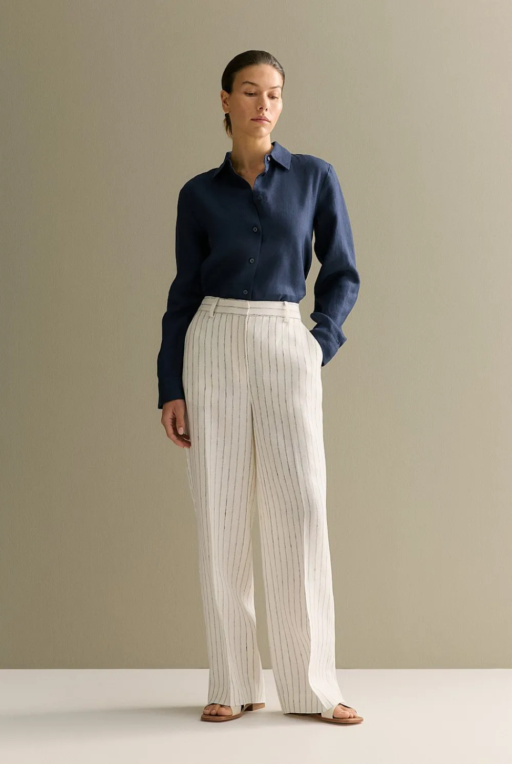 Shirts|The Linen Edit>Trenery Linen Classic Shirt Navy