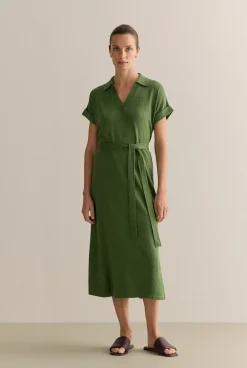 Dresses|Knitwear>Trenery Linen Cotton Collared Knit Dress Ivy