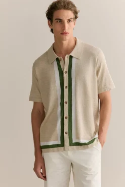 Knitwear>Trenery Linen Cotton Graphic Knit Shirt Natural