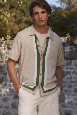 Knitwear>Trenery Linen Cotton Graphic Knit Shirt Natural