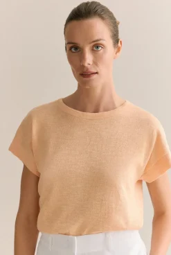 T-shirts & Tops|Knitwear>Trenery Linen Cotton Knit Relaxed T-shirt PaleApricot