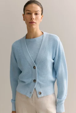 Cardigans|Knitwear>Trenery Linen Cotton Relaxed Cardigan PaleBlue