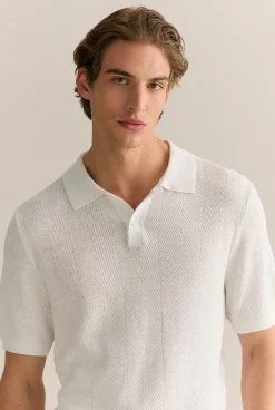 T-shirts|Polo Shirts>Trenery Linen Cotton Textured Stitch Polo White