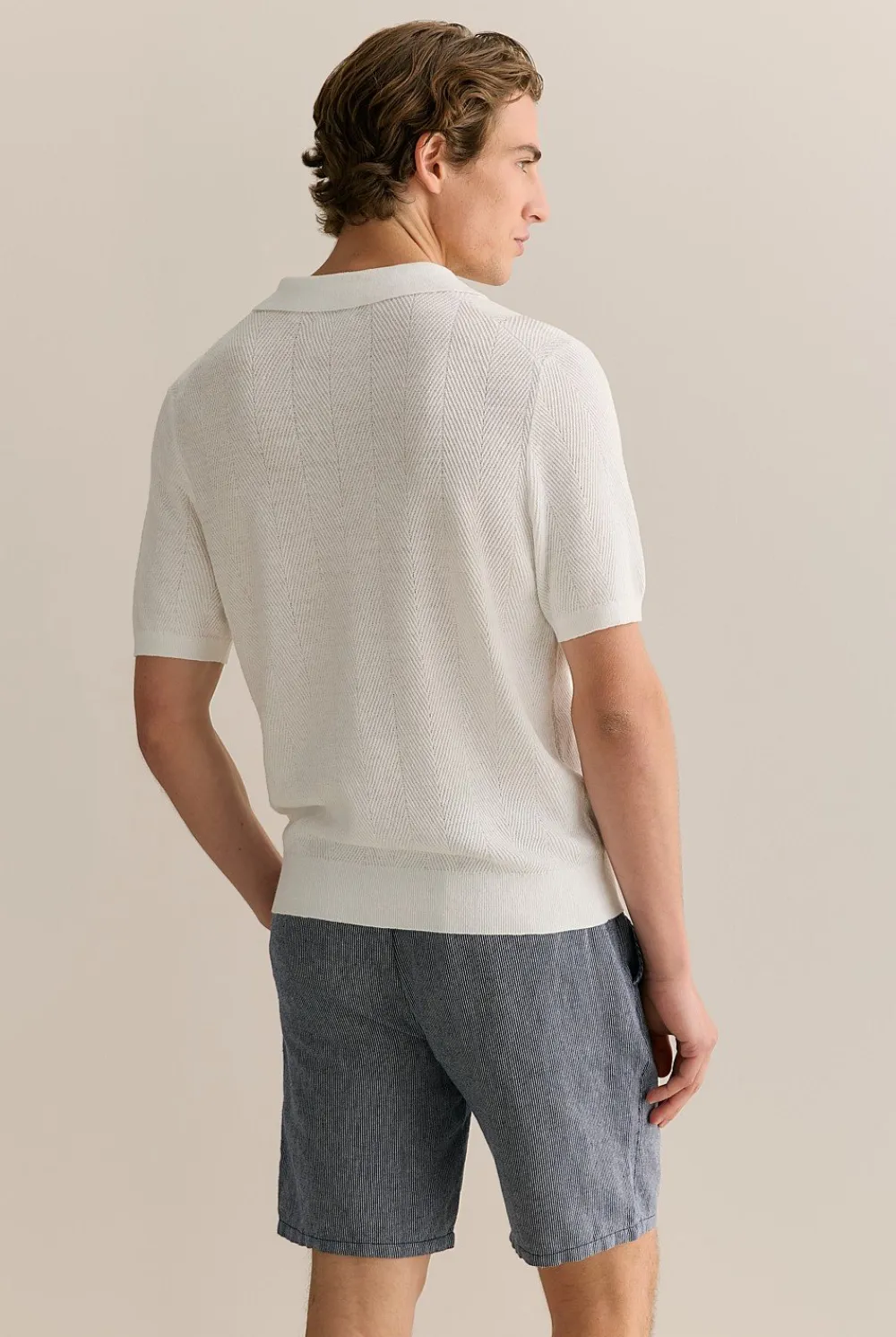 T-shirts|Polo Shirts>Trenery Linen Cotton Textured Stitch Polo White