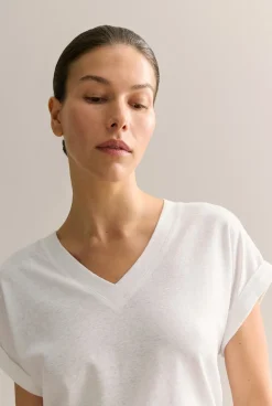 T-shirts & Tops>Trenery Linen Cotton V Neck T-shirt White