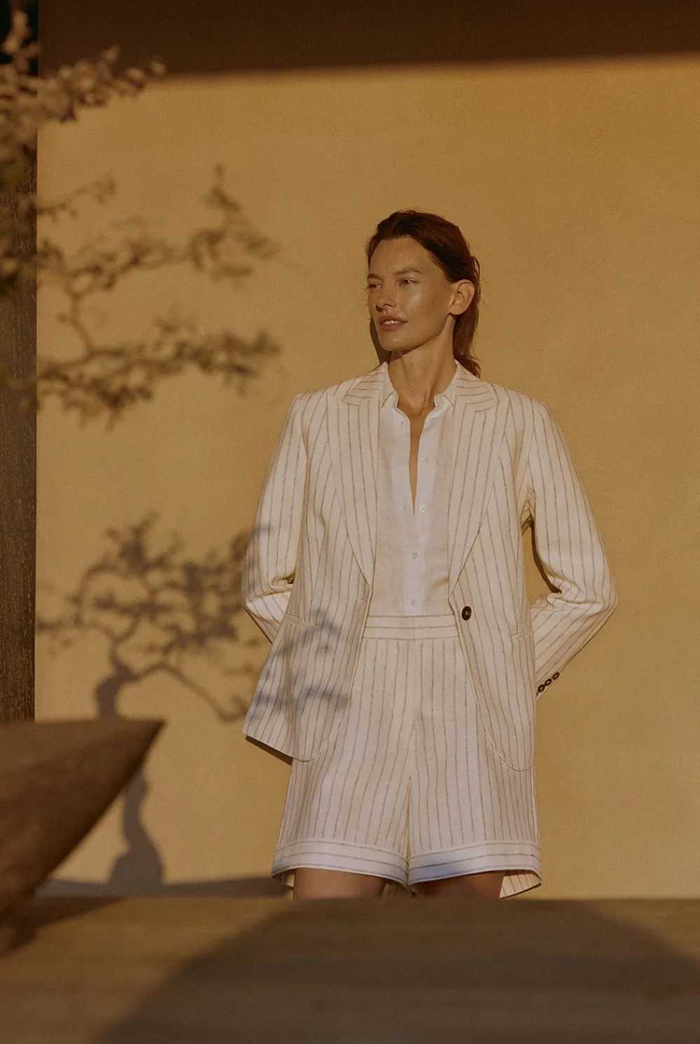 Shorts|The Linen Edit>Trenery Linen Dot Stripe Belted Short White