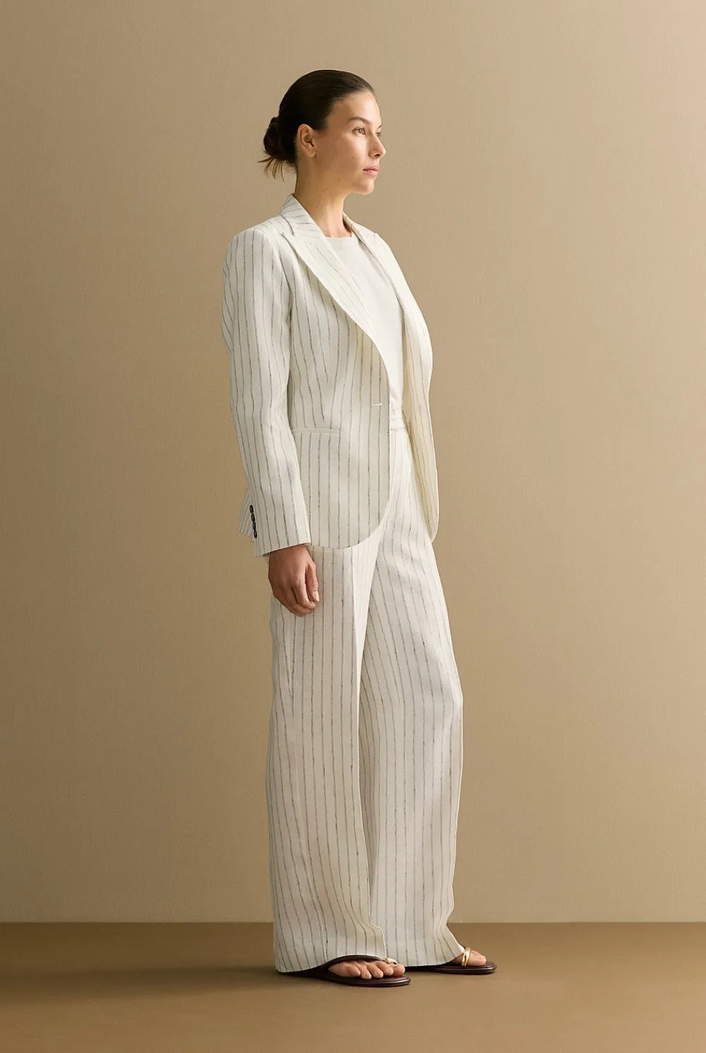 Outerwear|Co-ord Sets>Trenery Linen Dot Stripe Blazer White