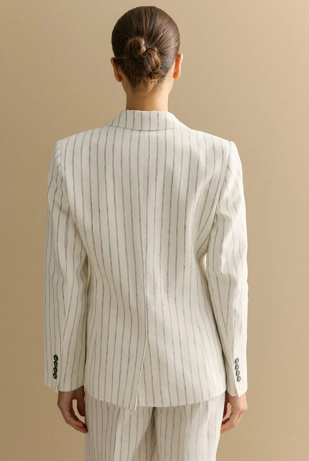 Outerwear|Co-ord Sets>Trenery Linen Dot Stripe Blazer White