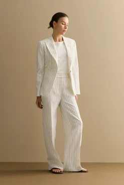 Co-ord Sets|Occasion Dresses & Outfits>Trenery Linen Dot Stripe Pant White