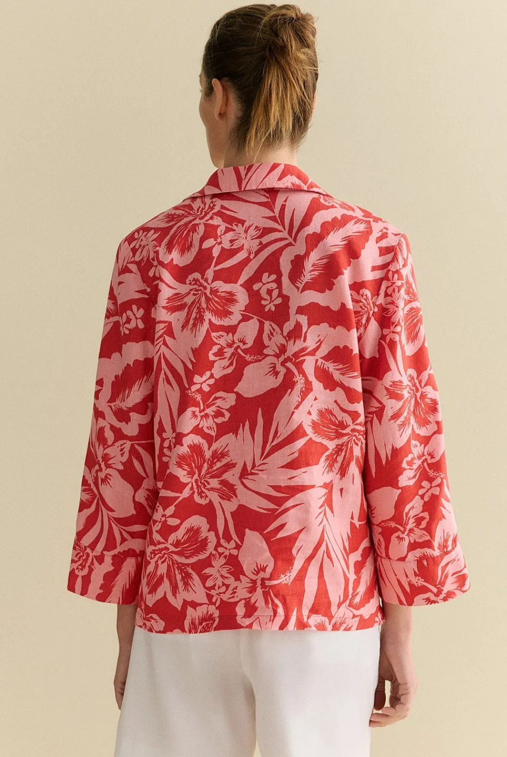 Shirts>Trenery Linen Hibiscus Relaxed Popover Shirt TrueRed