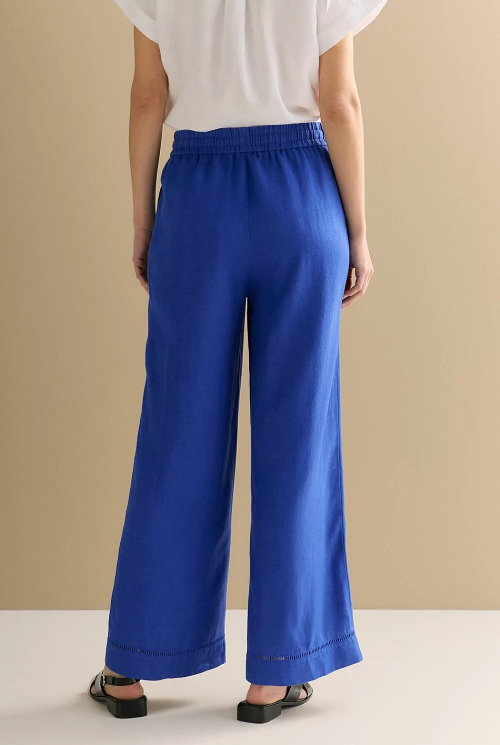 The Linen Edit>Trenery Linen Ladder Stitch Detail Pull On Pant Cobalt