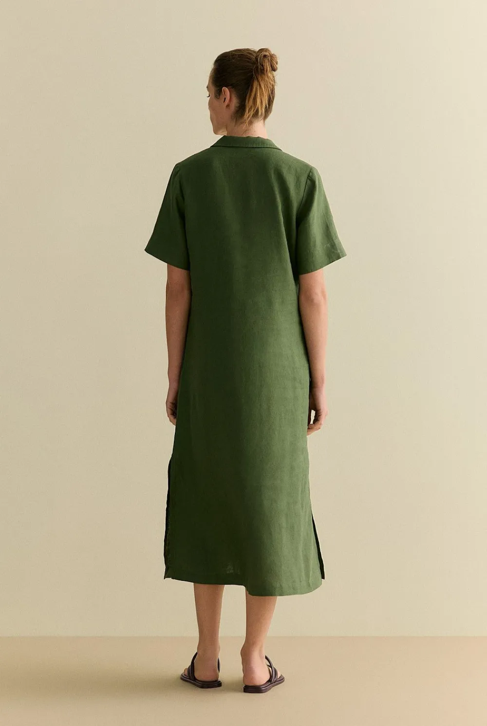 Dresses|Occasion Dresses & Outfits>Trenery Linen Polo Collar Midi Shift Dress Ivy