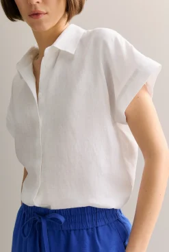 Shirts|The Linen Edit>Trenery Linen Relaxed Cap Sleeve Shirt White