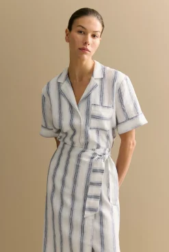 Shirts|The Linen Edit>Trenery Linen Shadow Stripe Camp Shirt White