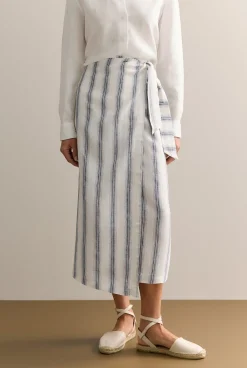 Skirts|Occasion Dresses & Outfits>Trenery Linen Shadow Stripe Wrap Detail Skirt White