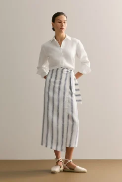 Skirts|Occasion Dresses & Outfits>Trenery Linen Shadow Stripe Wrap Detail Skirt White