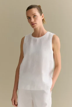 Shirts|T-shirts & Tops>Trenery Linen Shell Tank White