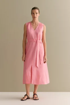 Dresses|Occasion Dresses & Outfits>Trenery Linen Split Front Sleeveless Dress PinkGrenadine