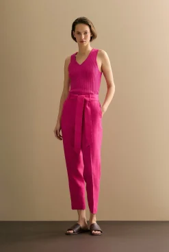 Pants>Trenery Linen Straight Leg Belted Pant Fuchsia