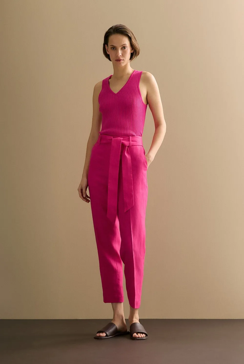 Pants>Trenery Linen Straight Leg Belted Pant Fuchsia