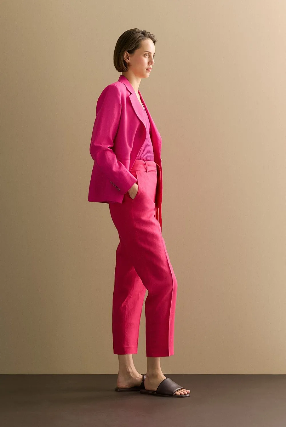 Pants>Trenery Linen Straight Leg Belted Pant Fuchsia