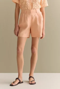 Co-ord Sets|Shorts>Trenery Linen Twill Pleat Detail Short PaleApricot