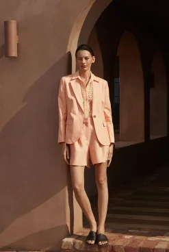 Co-ord Sets|Shorts>Trenery Linen Twill Pleat Detail Short PaleApricot